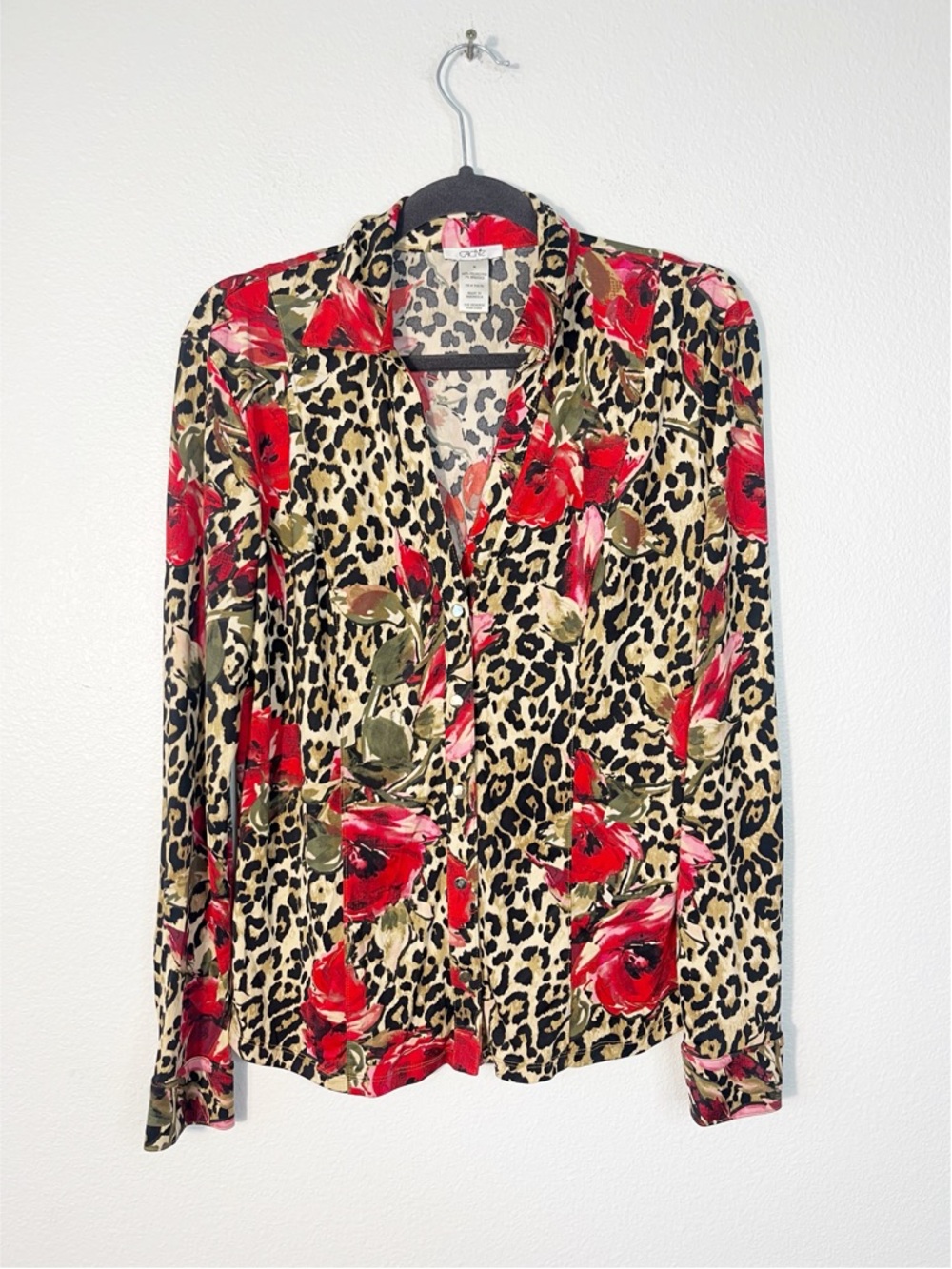 VTG Cache Y2K floral poppy and leopard print women's button-down top Medium